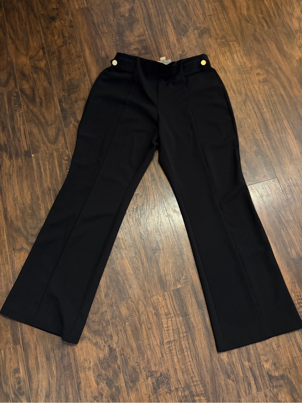 Michael Kors Black Straight-Leg Dress Pants with Gold Buttons